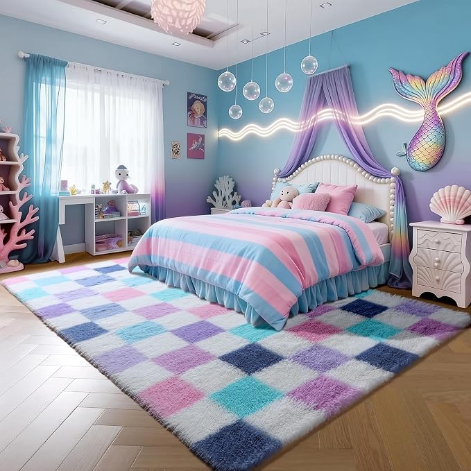 KICMOR Purple Rainbow Checkered Rugs - Image 3