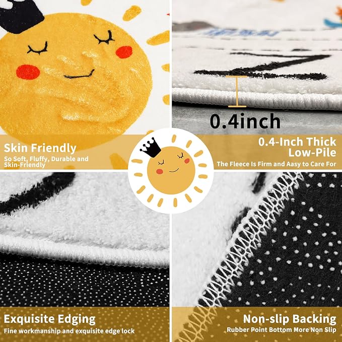 Round ABC Space Kids Rugs, 4 ft Non-Slip Solar System Alphabet Rugs, Washable - Image 7