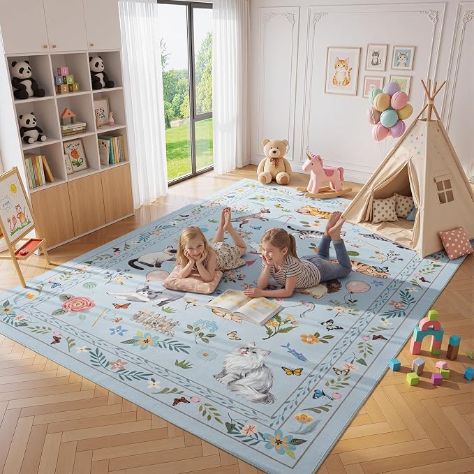 Unirea 5x7 Light Blue Grey Cat Area Rug - Image 6