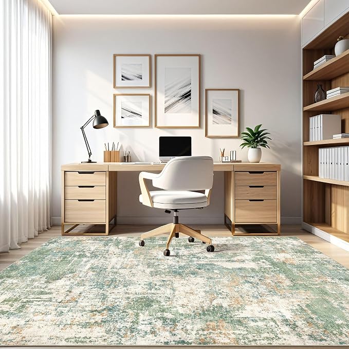 5x8 Area Rug Living Room: Washable Large Abstract Soft Green Rugs Stain - Image 8