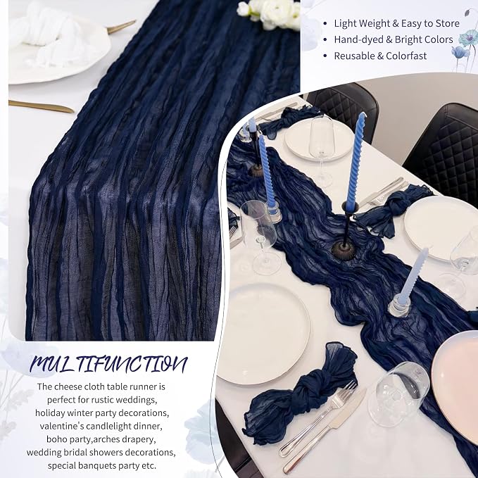 Showgeous 30 Pack Navy Blue Cheesecloth Table Runner, 17 x 108 Inches | Boho - Image 5