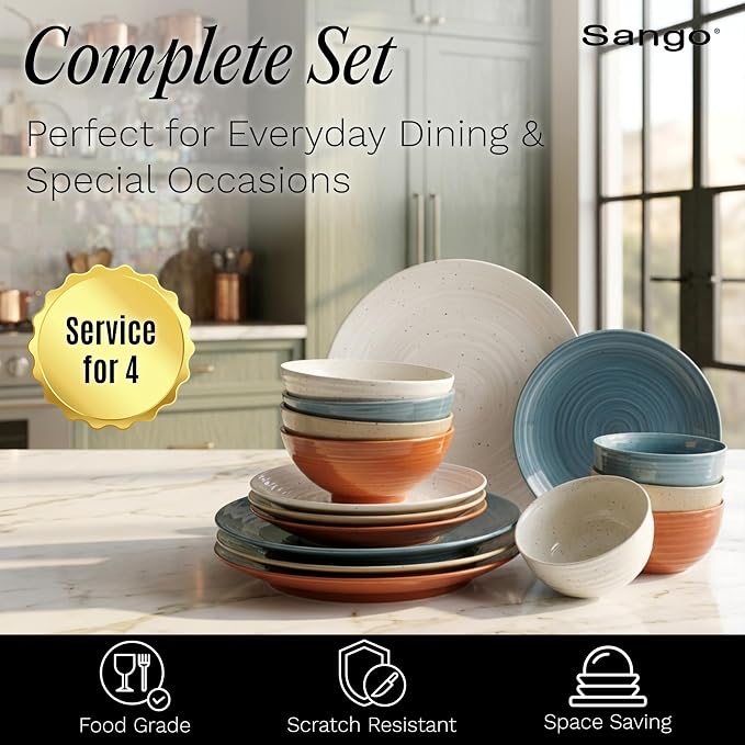 Sango Siterra Painter's Palette 16-Piece Stoneware Dinnerware Set - Image 5