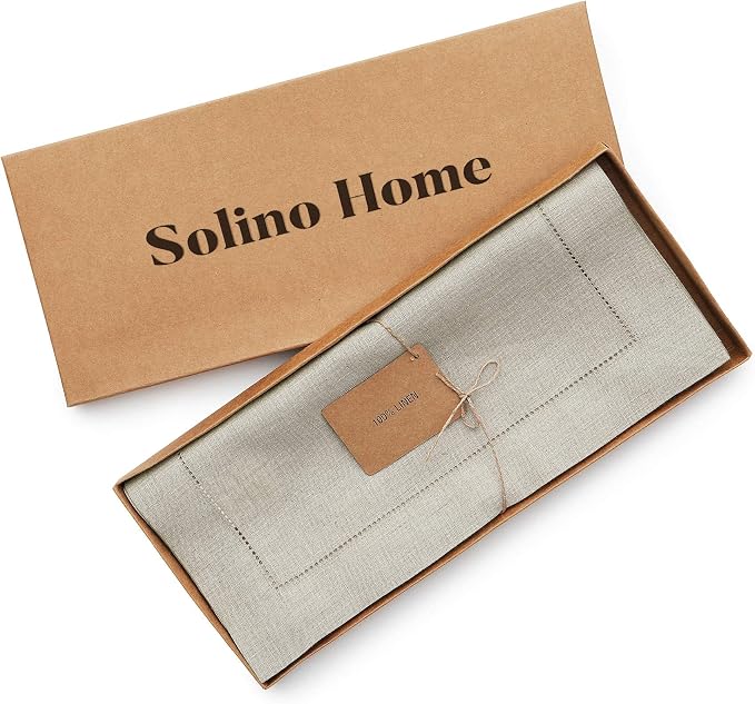 Solino Home 100% Pure Linen Table Runner Natural Hemstitch, 14 x 108 in | - Image 5