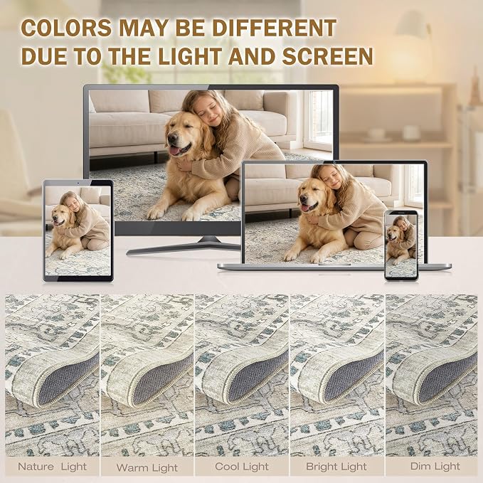cotiled 10x12 Area Rug Machine Washable Vintage Carpet - Image 8