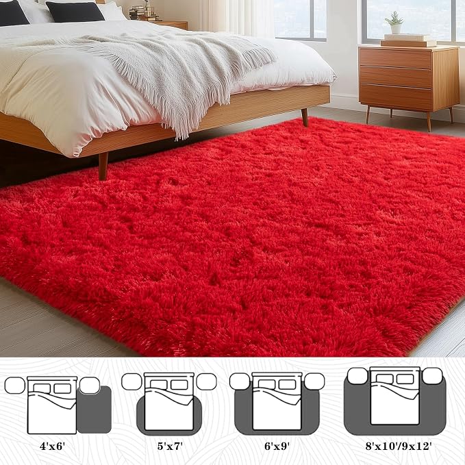 Red Rug 8x10 Carpet for Living Room, Soft Large Shag Rugs for Bedroom, Fluffy - Image 5