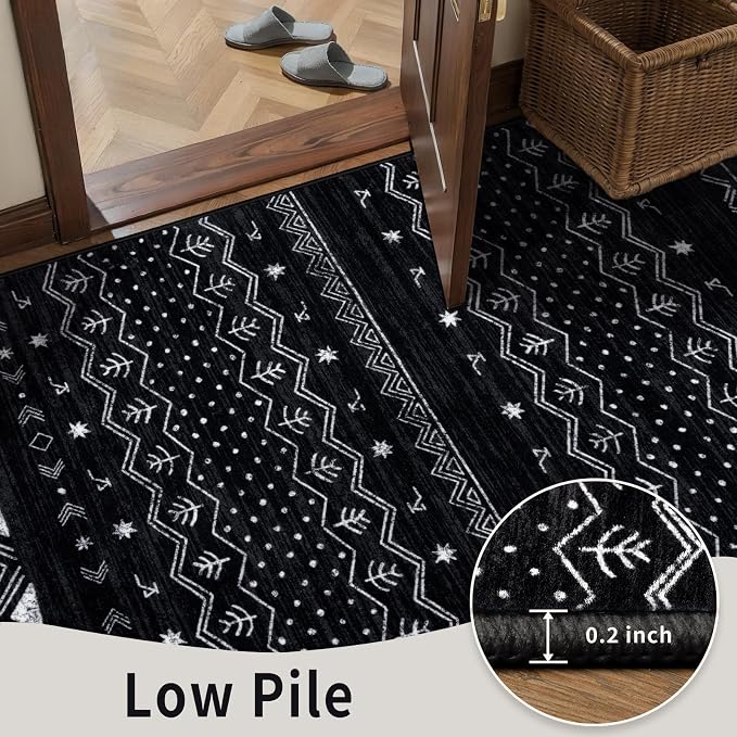 SERISSA Round Area Rug, 8ft Washable Non-Slip Black and White Boho Circle Rug - Image 7