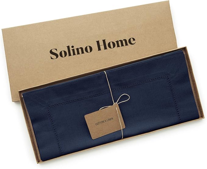 Solino Home Cotton Linen Table Runner Navy, Hemstitch Collection 14 x 60 in | - Image 5