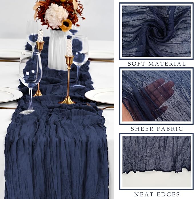 6 Pcs 10FT Navy Blue Cheesecloth Table Runner Gauze Fabric 35 x 120 Inches Long - Image 2