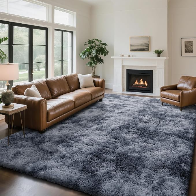 yongyangjuxin Fluffy Rug Shag Area Rug, Mottling Dark Grey 9x12 Area Rugs - Image 2