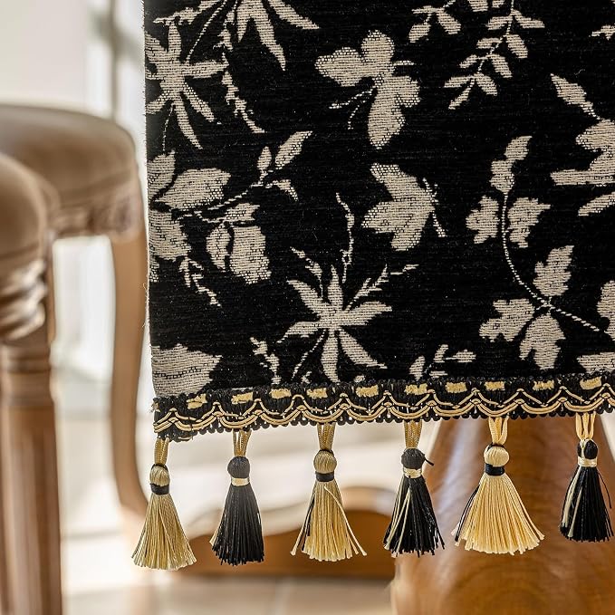 Floral Botanical Table Runner 13 x 48 Inch Black | Jacquard Flower, - Image 8