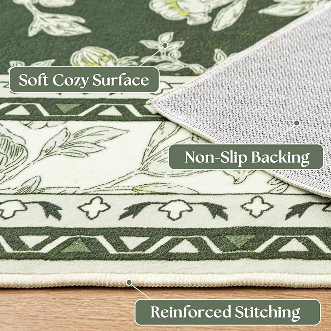 Olive Green Boho 9x12 Rug Living Room Extra Large Washable Non Slip Soft - Image 3