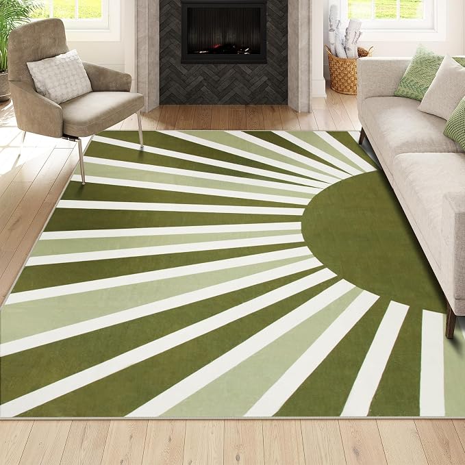 Lahome Green Area Rug: 5'x7 'Ultra-Thin Machine Washable & Non-Slip - Image 2