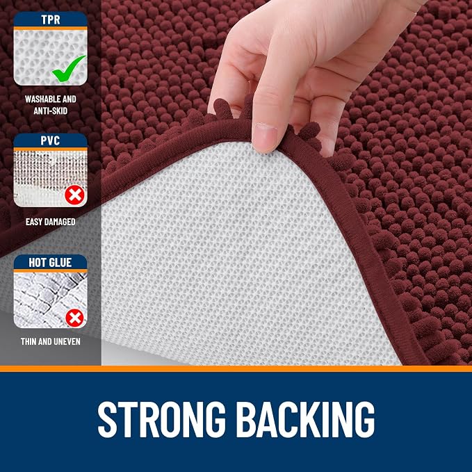 OLANLY Large Bathroom Rugs 45x27, Soft Absorbent Chenille Bath Rugs, Rubber - Image 6