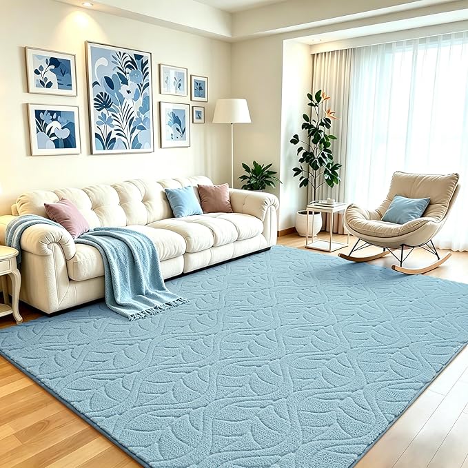 6x9 Blue Washable Area Rug for Bedroom Living Room, Leaf Geometric Patter Shag by VisittheFlagover