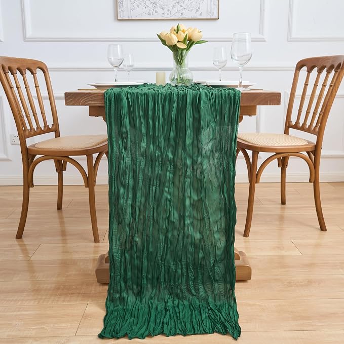 Asee'm 2pcs Emerald Green Cheesecloth Table Runner Christmas 10FT Rustic | Fall - Image 6