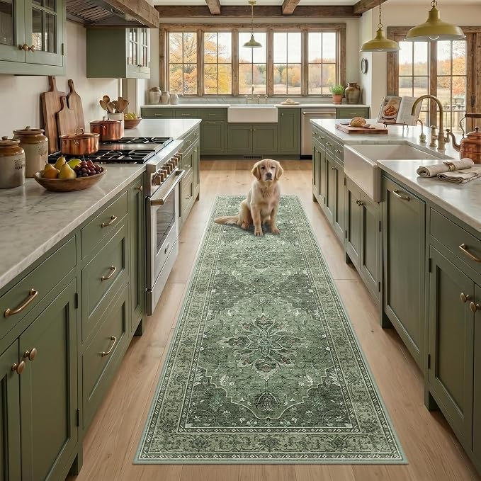 RELEANY Area Rugs Runner 3'x10' Washable Non-Slip, Floral Vintage Distress by RELEANY