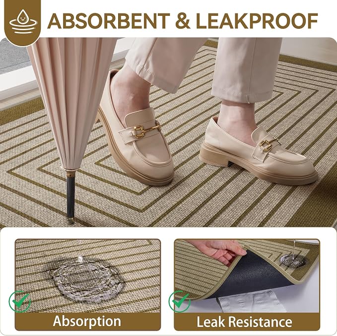 Front Door Mat 17''x30'', Absorbent Dirt Resist Washable Non Slip Low-Profile - Image 3