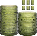 Moretoes Green Hobnail Drinking Glasses Set of 6, Glass Cups | 12 Oz Highball by Moretoes