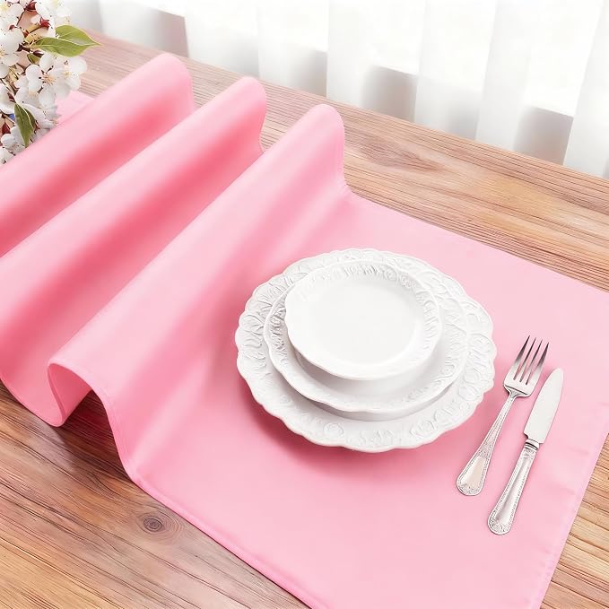 FOLINS&HOME Pink Waterproof Decorative Table Runner 108 Inches Long | 210GSM - Image 3