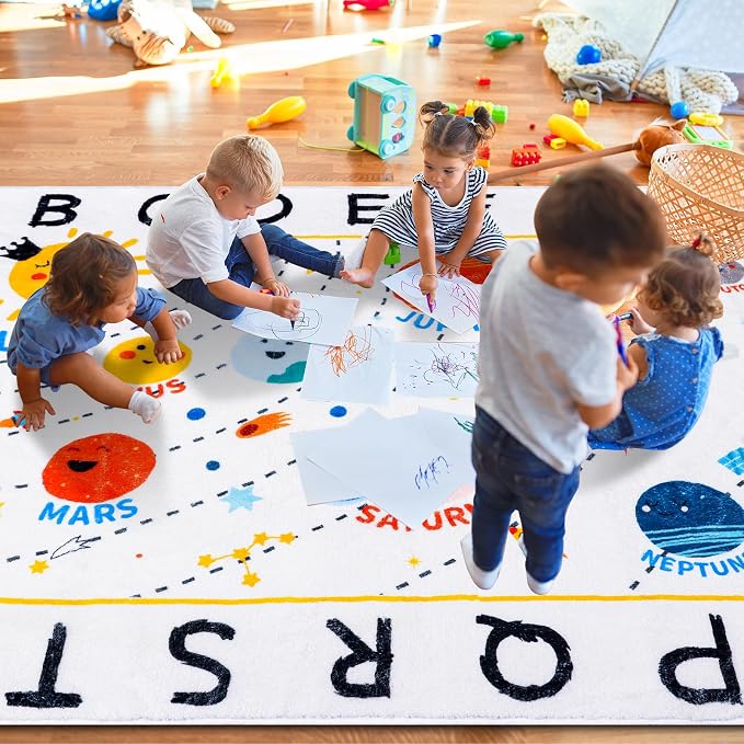 ABC Space Kids Rug, Washable Rug, Soft Plush Educational Large Rug - Image 7
