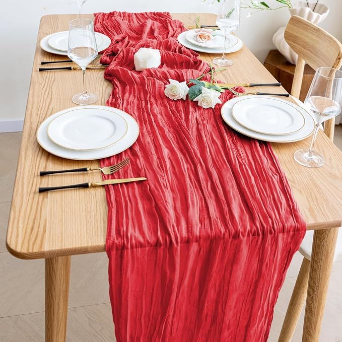 Cheesecloth Table Runner Red 10FT Boho Gauze Runner, 12 Pack | 120 Inch Cheese - Image 6