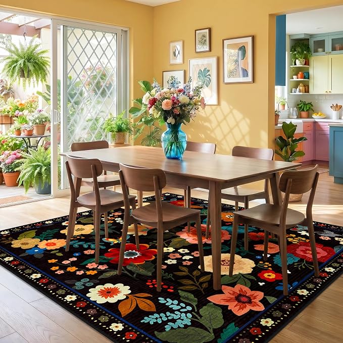 RELEANY Floral Square 8ft Area Rugs Washable Print Boho Cute Carpet Non Slip - Image 6