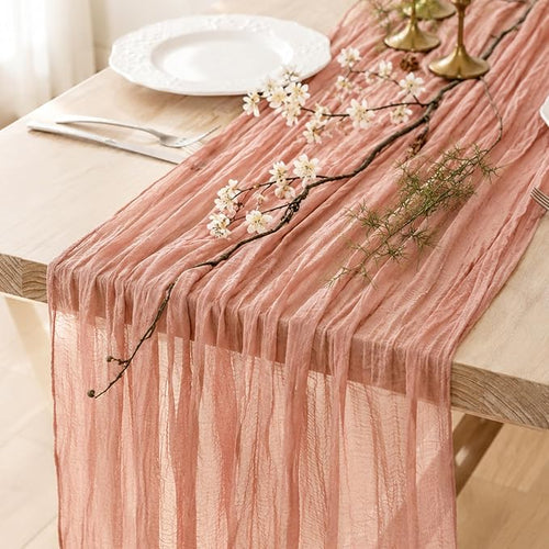 3 Pack Dusty Pink Cheesecloth Table Runner 120 Inch Boho Wedding Decor | by Fixwal