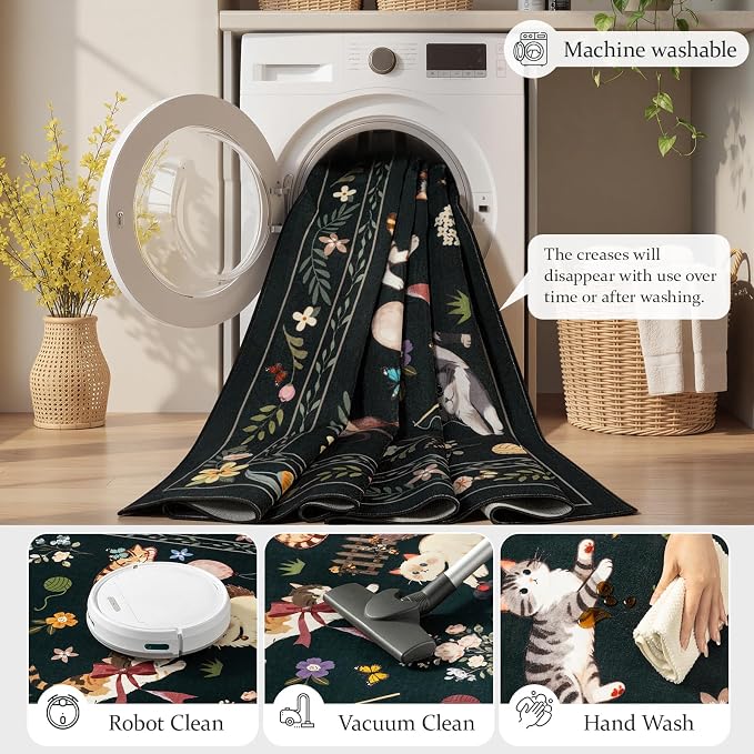 Unirea 3x5 Black Cat Area Rug for Entryway Kitchen, Medium Washable Kids Rug - Image 5