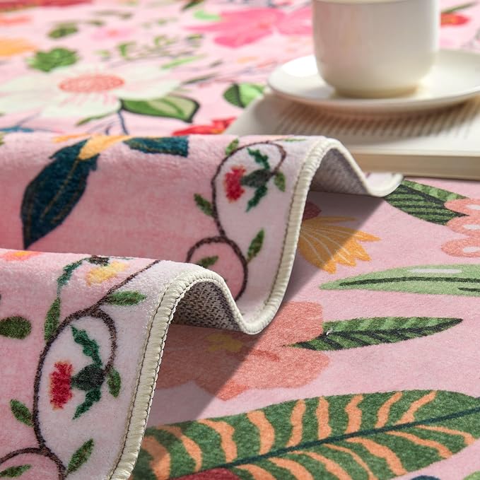Latte&Fog Floral Area Rugs 6x9, Large Washable Pink Rugs - Image 6