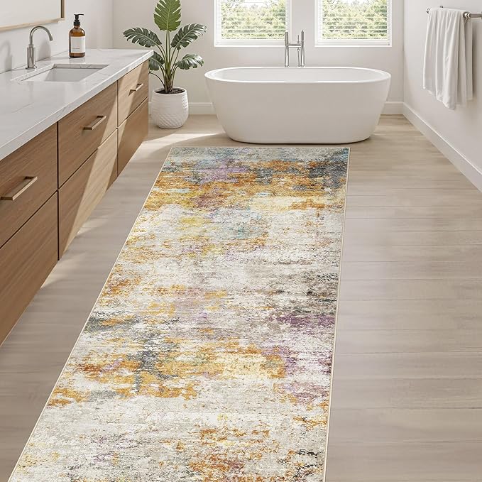 Runner Rug Kitchen Washable Rugs: 3x10 Non-Slip Abstract Soft Modern Stain - Image 5