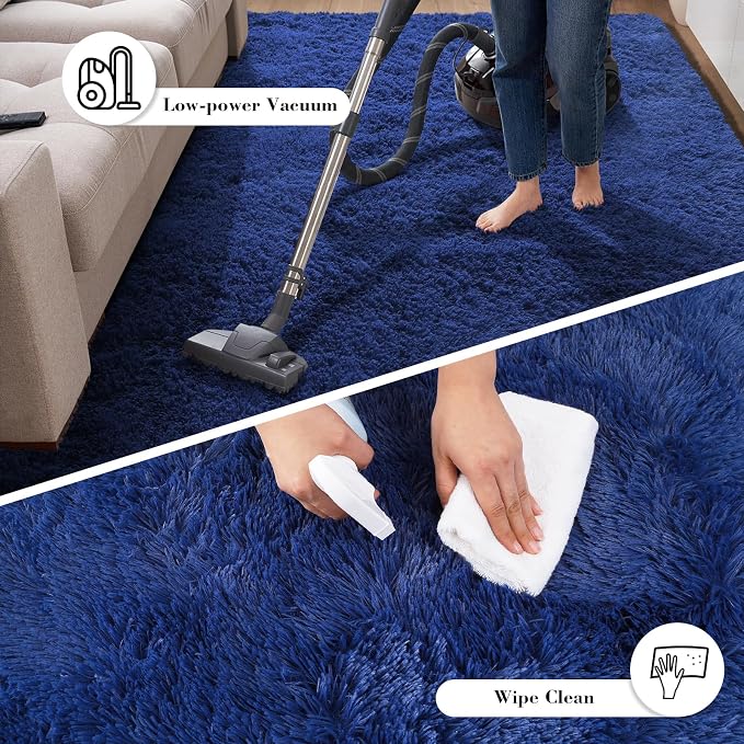 Blue Fluffy Rug Shag Area Rug, 6x9 Area Rugs - Image 5
