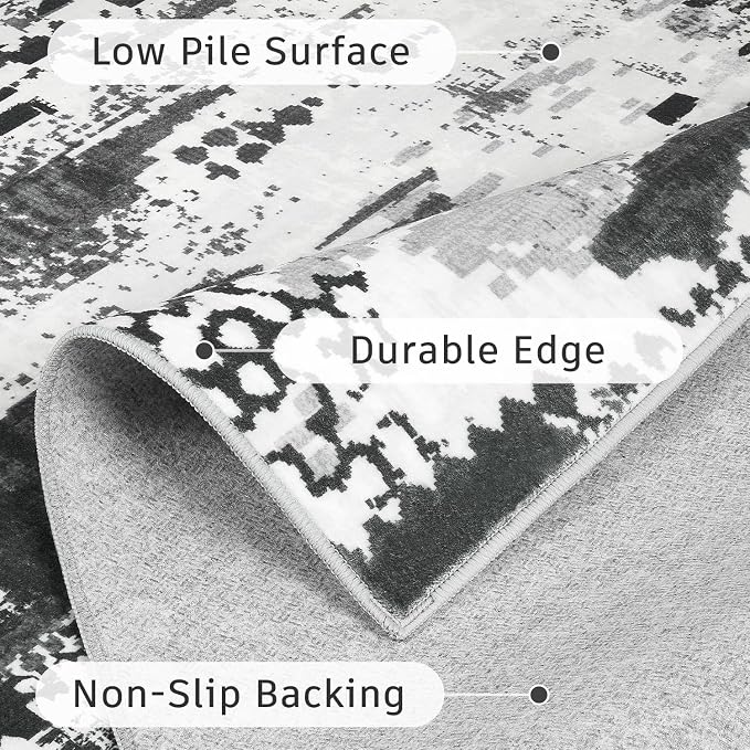 DCX Abstract Area Rug 9x12, Washable Black Modern Rug - Image 7