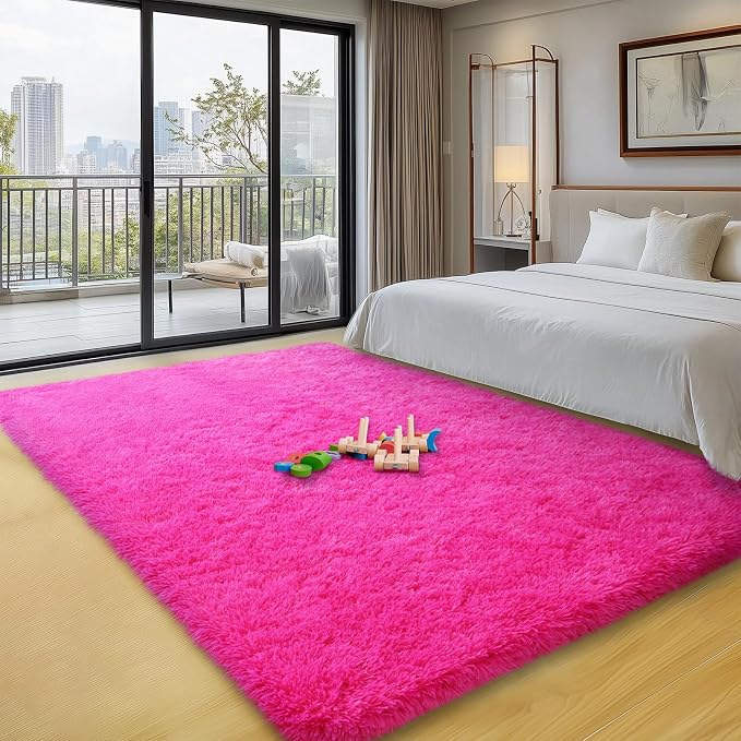 qulint Hot Pink Area Rug for Bedroom, Fluffy Soft 4x6 Shag Rug for Living Room - Image 7