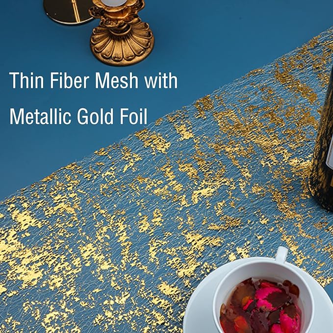 Snowkingdom Glitter Metallic Gold Table Runner 11 Inch x 49 Feet Roll Thin Mesh - Image 2