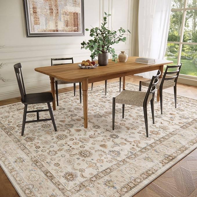 Washable Area Rugs for Living Room: 5x7 Bedroom Rug Boho Vintage Area Rug Stain - Image 7