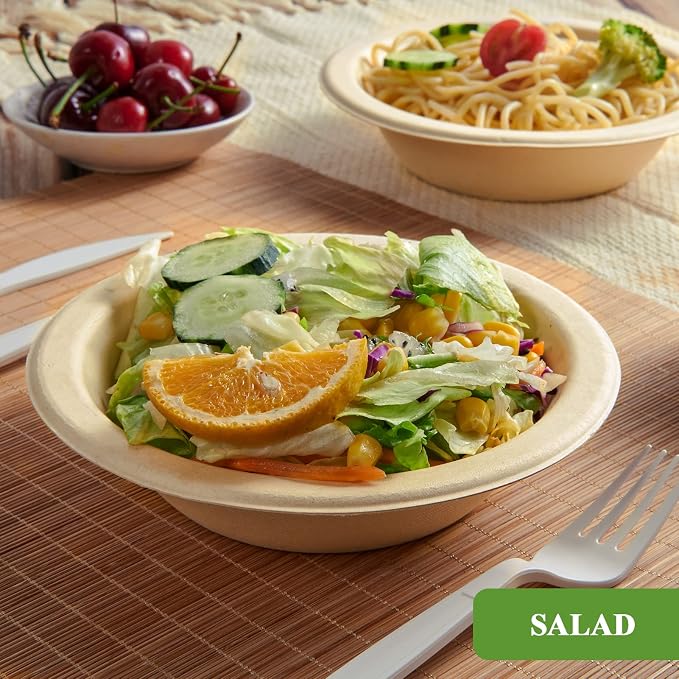 Vplus 200 Pack 12 OZ Compostable Paper Bowls, Bagasse Bowls，Nature | Disposable - Image 4