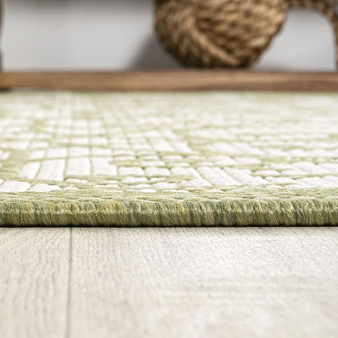 JONATHAN Y Vintage Filigree Indoor Outdoor Area Rug 8X10 Green/Cream, Madrid - Image 7