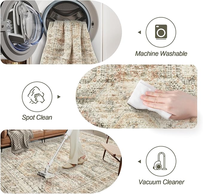 Soalmost 9x12 Area Rugs for Living Room, Non Slip Machine Washable Vintage Rugs - Image 5