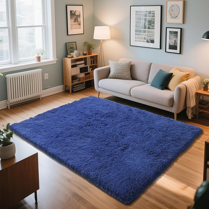 Blue Fluffy Rug Shag Area Rug, 4x6 Area Rugs by Yongyangjuxi