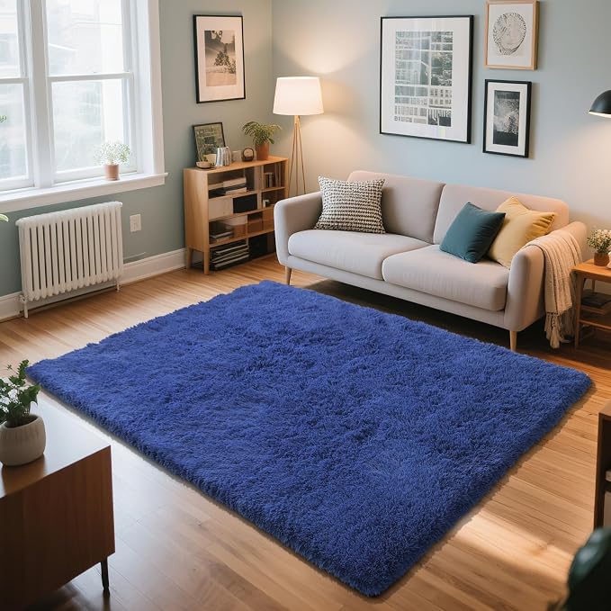 Blue Fluffy Rug Shag Area Rug, 3x5 Area Rugs - Image 2