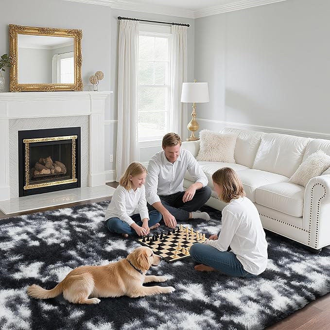 Fluffy Rug Shag Area Rug, Mottling Black 3x5 Area Rugs - Image 4