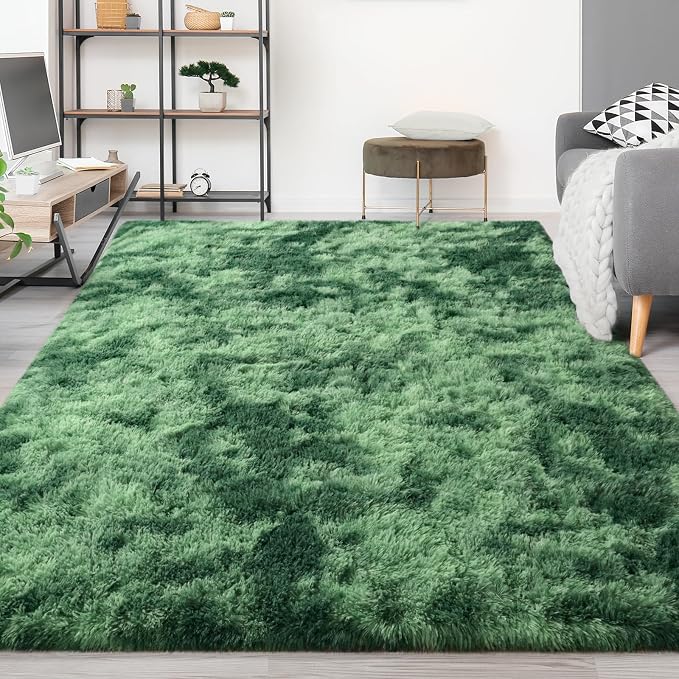FlyDOIT Large Area Rugs for Living Room, 4x6 Feet Tie-Dyed Green Shaggy Rug - Image 9