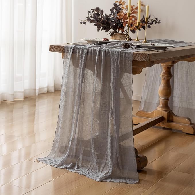 3Pcs Grey Cheesecloth Table Runner 120 Inches - Image 5