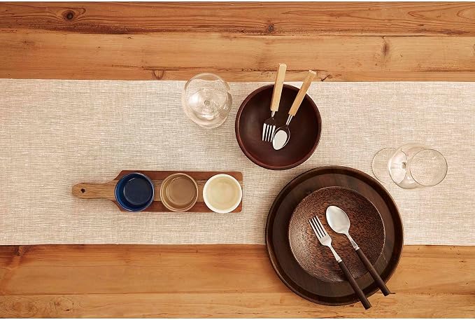 Solino Home 100% Pure Linen Table Runner Beige Long, Athena 14 x 132 in | Table - Image 3