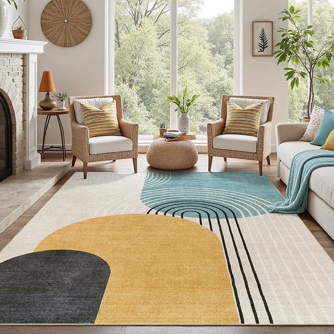 DCX Machine Washable 8x10 Area Rugs, Midcentury Modern Non Slip Stain Resistant by DCXWashableRug