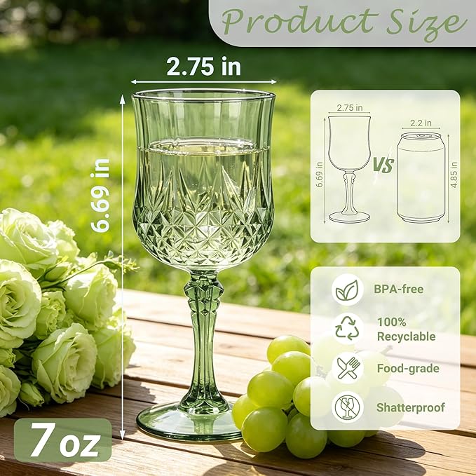 100Pack Plastic Wine Glasses, 7oz Vintage Goblets - Image 2