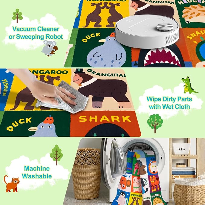 Kids Rugs for Playroom, 4x6 Feet Upgrade Ultra Non Slip Area Rug, Washable Play - Image 4