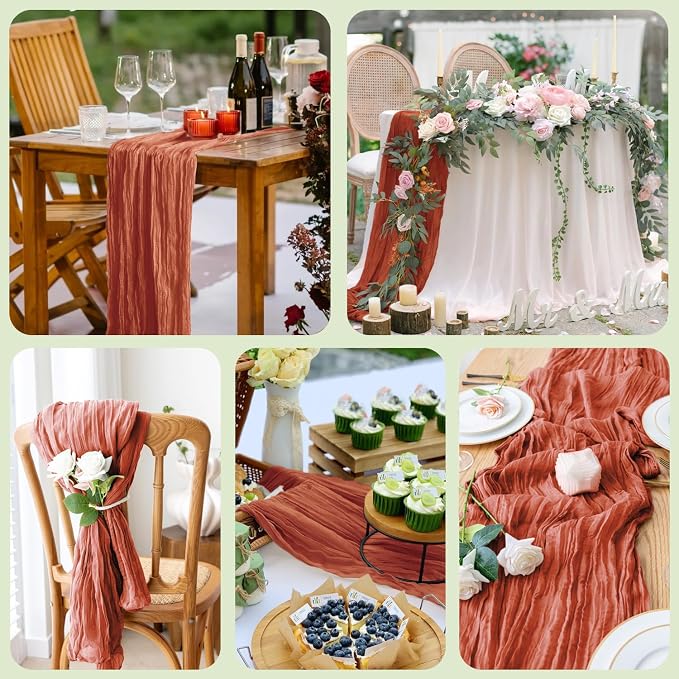 Cheesecloth Fall Table Runner Terracotta 10FT Boho Gauze, 4 Pack | 120 Inch - Image 7