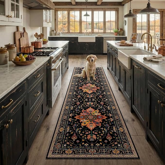 RELEANY Area Rugs Runner 2'x8' Washable Non-Slip, Floral Vintage Distress by RELEANY