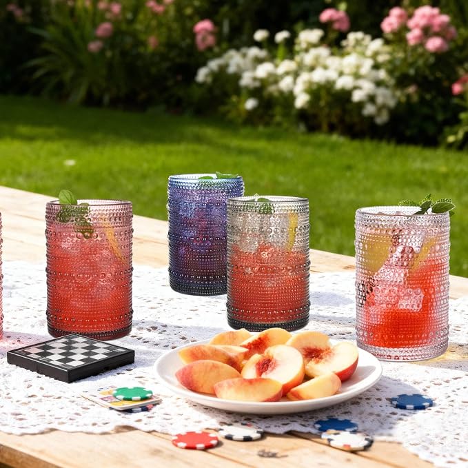 Vintage Hobnail Drinking Glasses Set of 6, 15 oz Highball Glasses, Water - Image 6